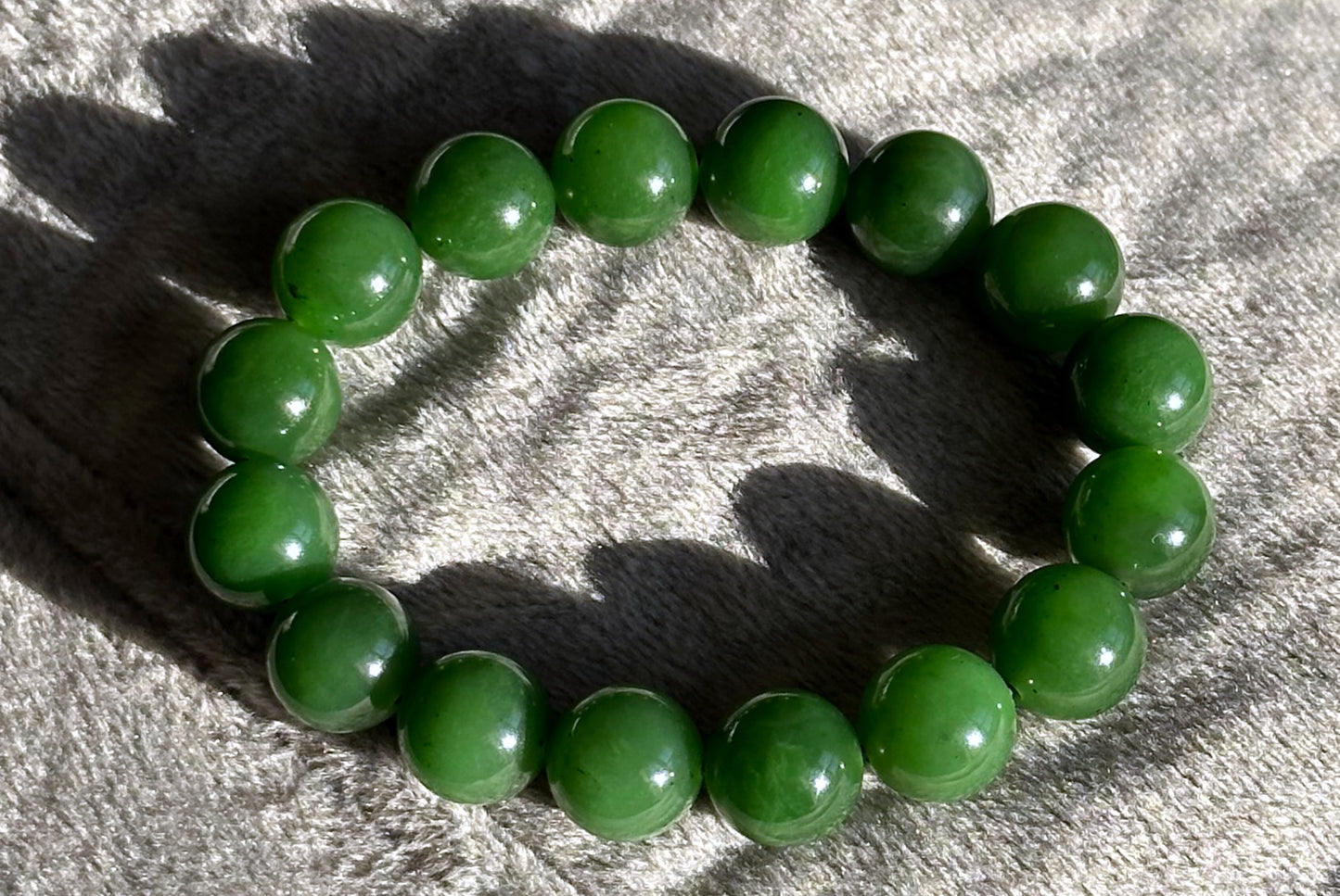 12mm, Certified Natural Untreated Green Nephrite Jade Beads Bracelet, 天然阳绿碧玉手串