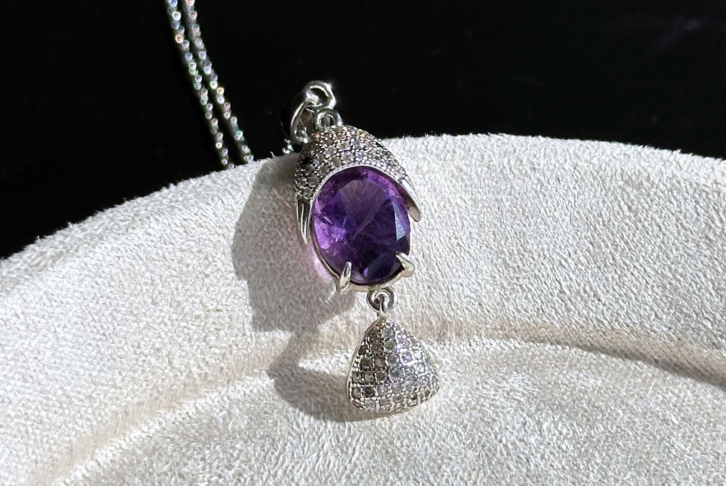 Natural Amethyst Pendant, Unheated Brazil Amethyst S925 Sterling Silver Pendant Necklace, 巴西天然紫晶纯银吊坠