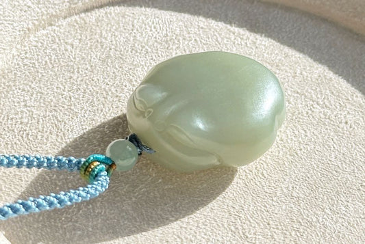 Certified Natural Blue Nephrite Jade Hand Carved Minimalist Money Toad Pendant, blue nephrite jade, 天然细料蓝软玉手雕蛙饼吊坠
