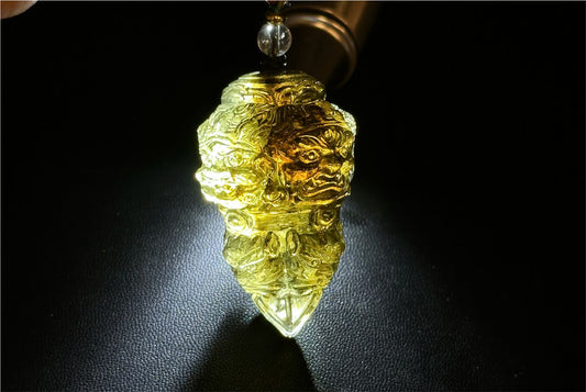 33.028grams, Natural Greenish Libyan Desert Glass Tektite Four-Faced Buddha Vajra Pendant, Collector-Grade Tektite | Powerful Spiritual Amulet, 天然四面金刚杵利比亚陨石吊坠
