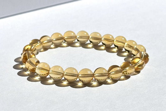 8.6mm+, Certified Natural Collector's Gem Grade Deep Yellow Citrine Beads Bracelet, Untreated High Clarity Natural Citrine, 天然宝石级玻璃体暴力黄黄水晶手串