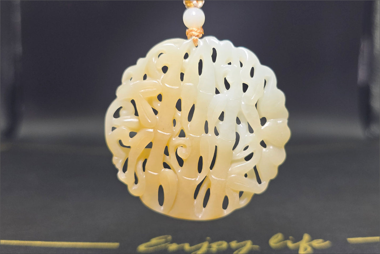 Certified Natural Qiemo Sugar-White Nephrite Jade Carved Bamboo Pendant, 天然且末糖白雕刻竹节圆牌吊坠