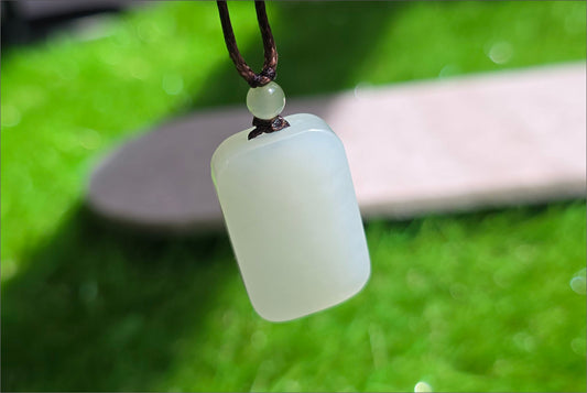 Certified Natural White QingShui Nephrite Jade Small Wushi Pai Peace Amulet Pendant, 天然白冰晴和田白玉小无事牌吊坠