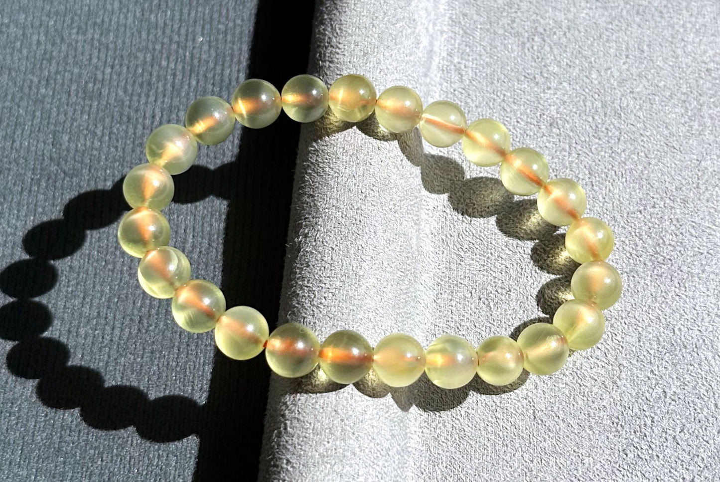 7.2mm+, Certified Natural High Quality Yellow Prehnite Bracelet, Natural Gold Prehnite Bracelet 天然冰种巴西金葡萄石手串