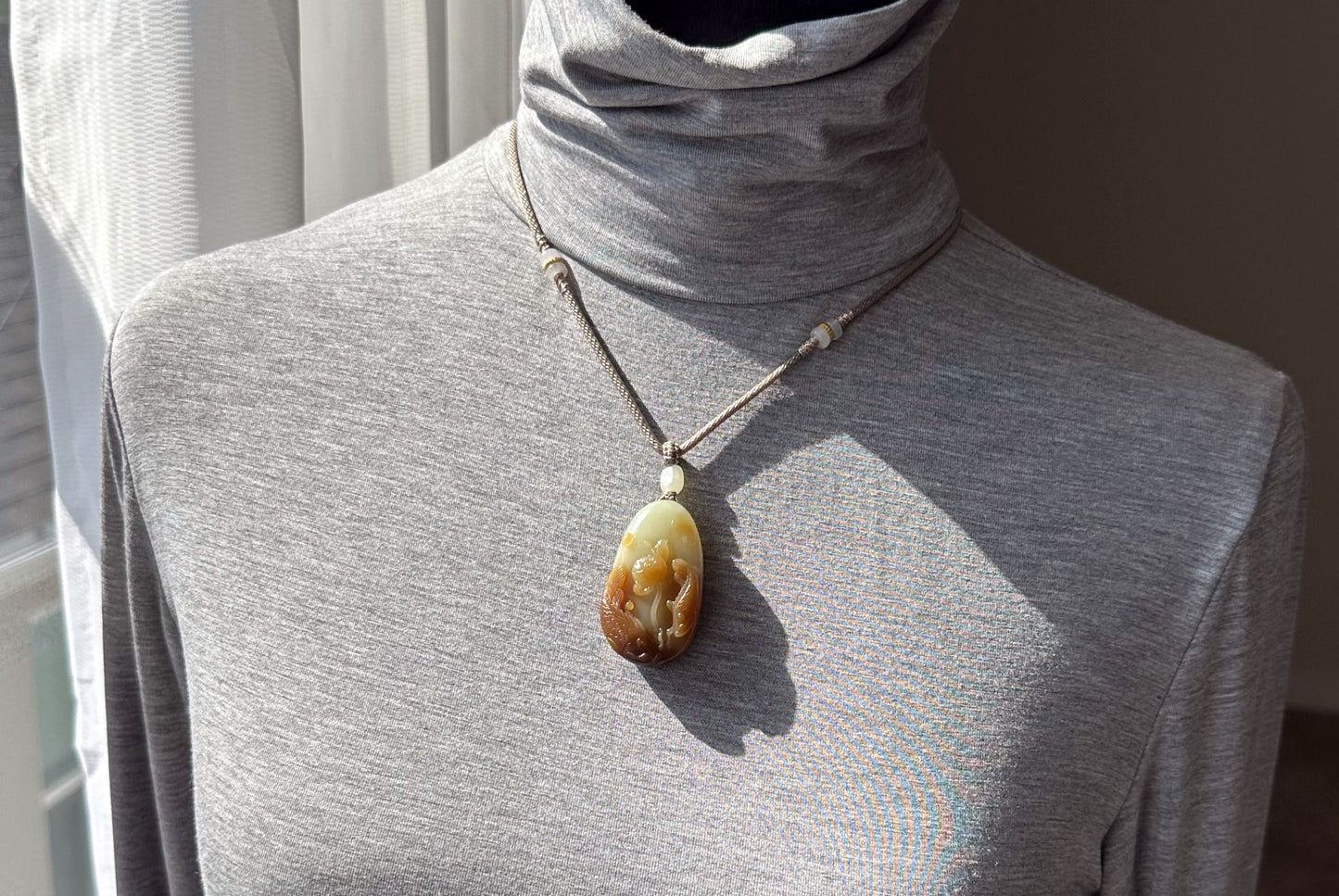 Certified Natural High-Quality Qiemo Sugar-White Nephrite Jade Hand Carved Lotus & Koi Pendant, 天然且末糖白手工雕刻莲花鱼吊坠