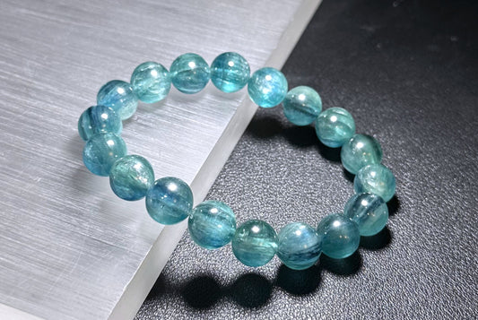 11mm+, Certified Undyed Icy Transparent Greenish Blue Kyanite Bracelet, Kyanite Bracelet, 稀有透体无烤无染绿蓝晶石