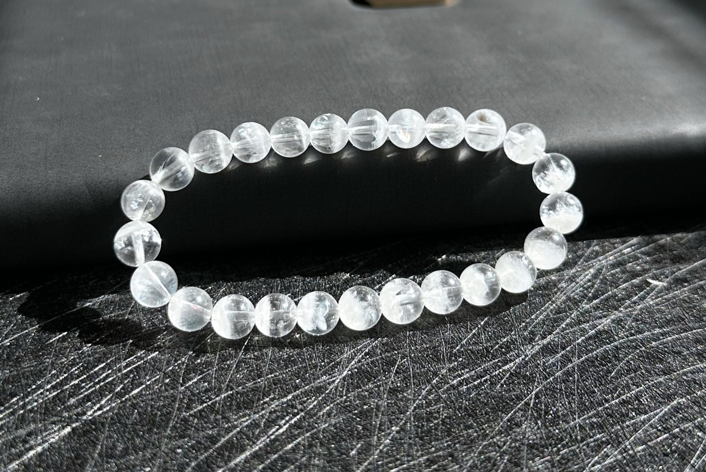 7.3mm+, Certified Natural White Phantom Quartz Beads Bracelet ,Treasure Bowl White Phantom Quartz Bracelet, 天然纯白无杂聚宝盆白幽灵手串