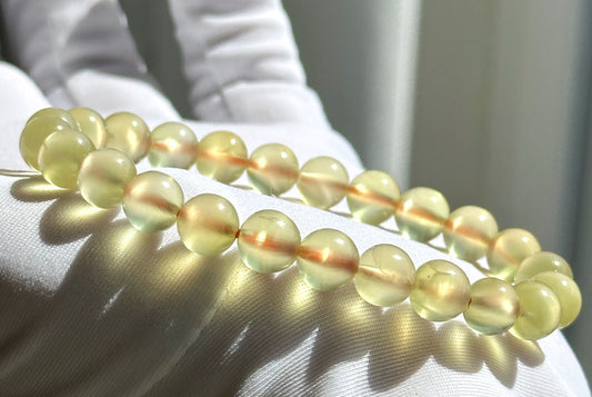 7.2mm+, Certified Natural High Quality Yellow Prehnite Bracelet, Natural Gold Prehnite Bracelet 天然冰种巴西金葡萄石手串