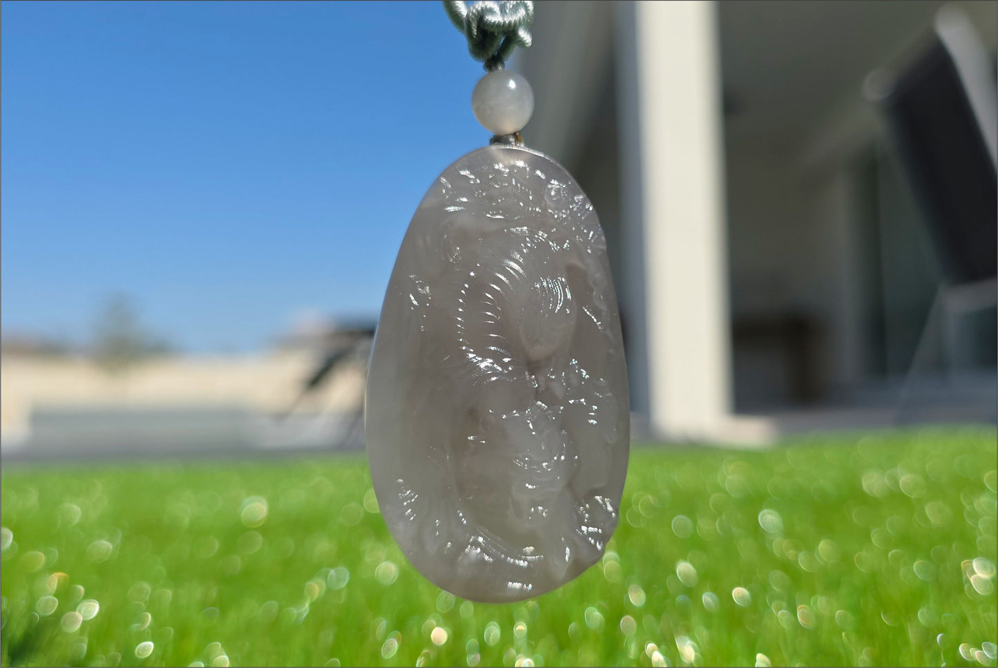 Certified Natural Smoky Purple Nephrite Jade Hand-Carved Tiger Pendant