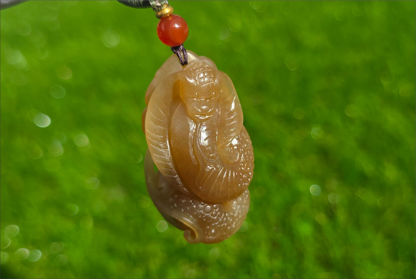 Certified Natural Yellow Sugar Nephrite Jade Hand-Carved Cobra Pendant – Jade Snake Pendant, 天然且末黄糖和田玉手工雕刻眼镜蛇吊坠吊坠