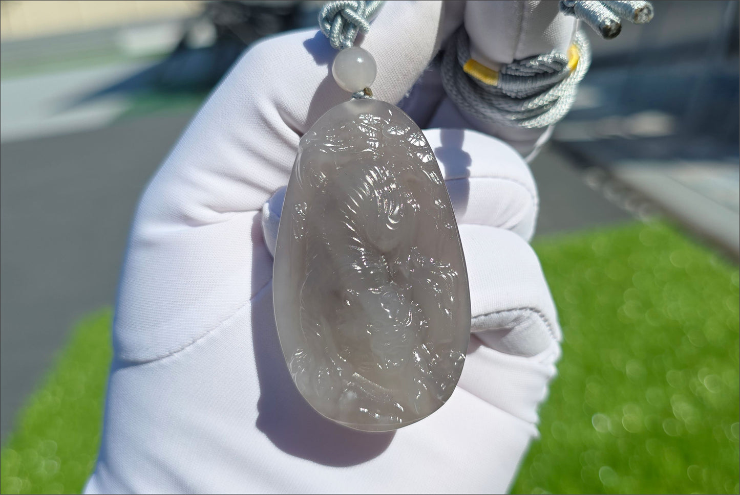 Certified Natural Smoky Purple Nephrite Jade Hand-Carved Tiger Pendant