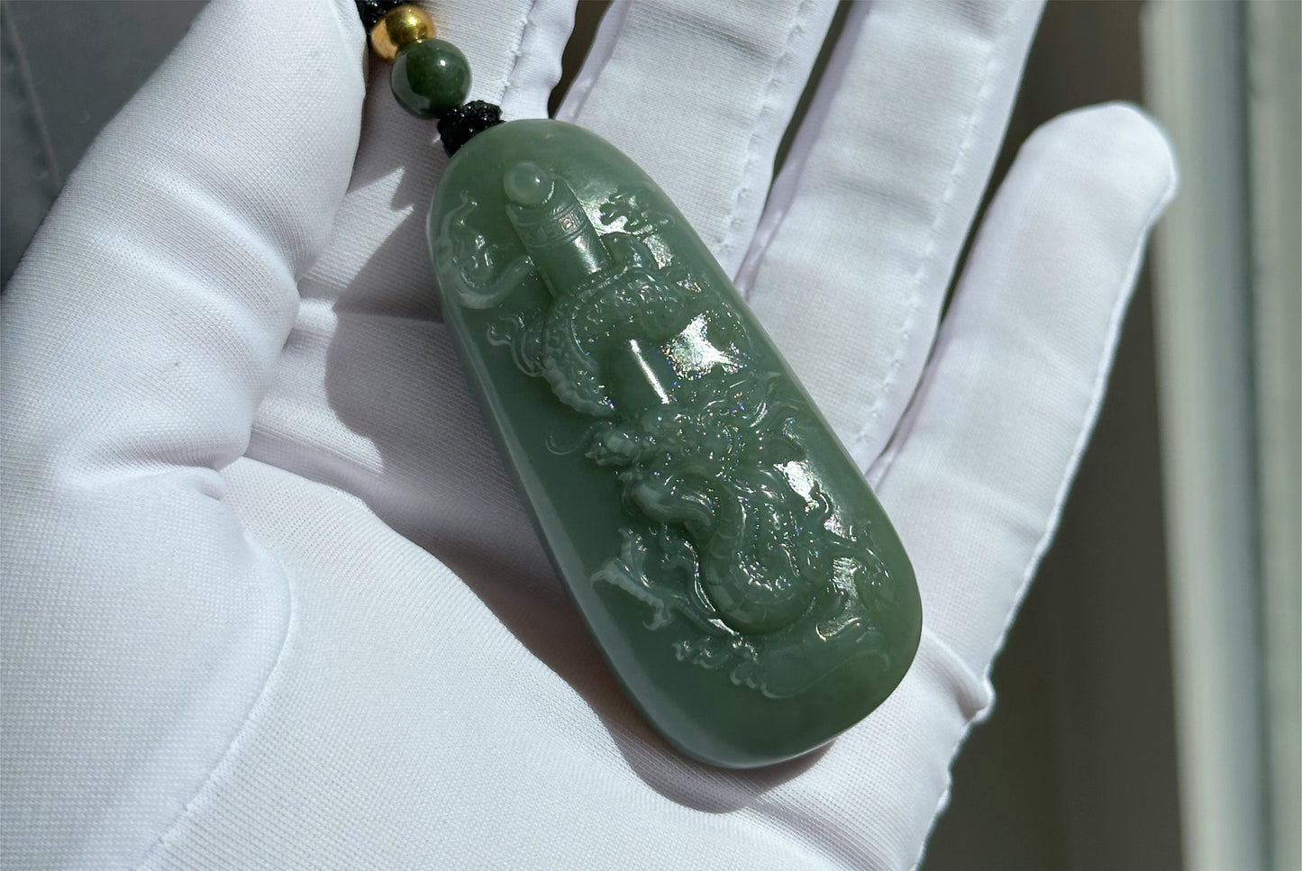 Certified Natural Qiemo Blue Nephrite Jade Carved Dragon Pillar Pendant, 天然且末蓝龙盘柱吊坠