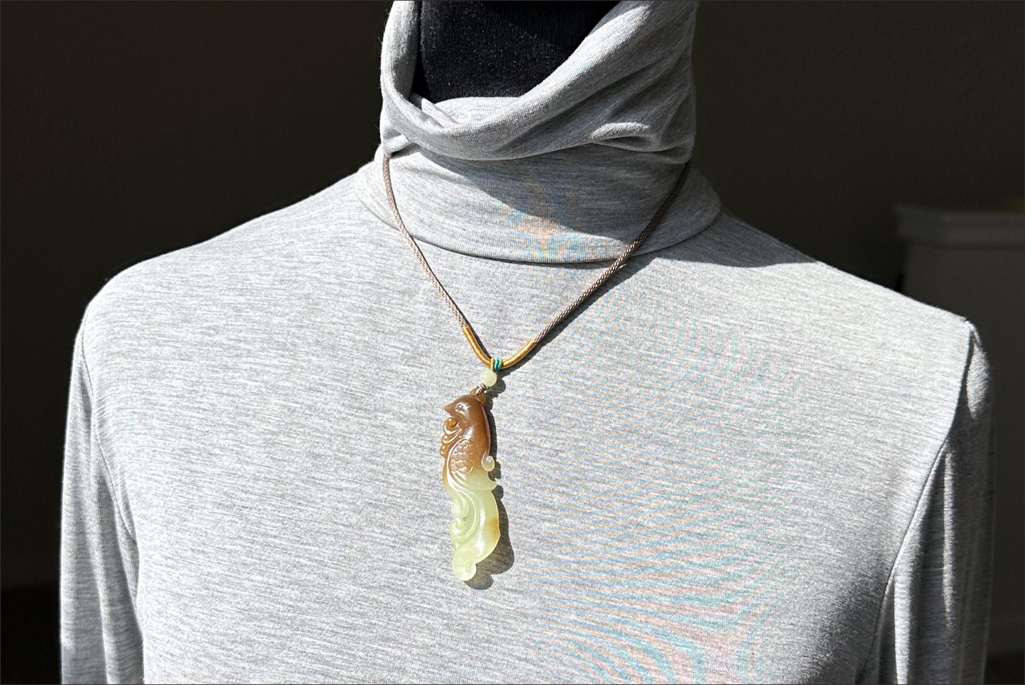 Certified Natural Sugar Brown and Yellow Nephrite Jade Hand-Carved Phoenix Pendant, 天然若羌黄口带糖手工雕刻凤凰吊坠