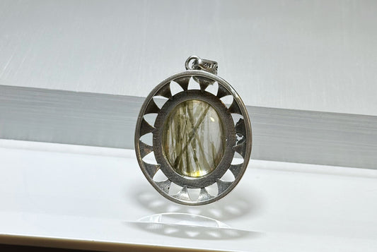 Natural Green Tourmaline Rutilated Quartz Pendant Necklace, 925 Sterling Silver, Green Tourmaline Pendant, 天然绿碧玺发晶纯银吊坠