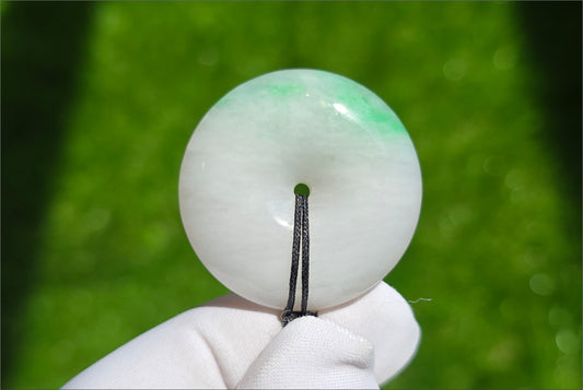 Certified Natural Type A Jadeite Jade Peace Buckle Pendant, 天然A货翡翠白飘绿平安扣吊坠