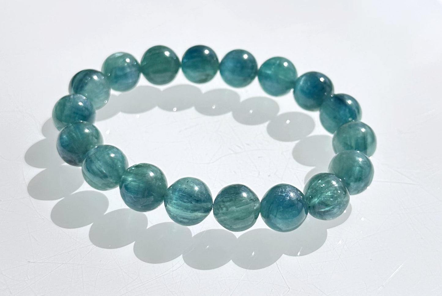 11mm+, Certified Undyed Icy Transparent Greenish Blue Kyanite Bracelet, Kyanite Bracelet, 稀有透体无烤无染绿蓝晶石