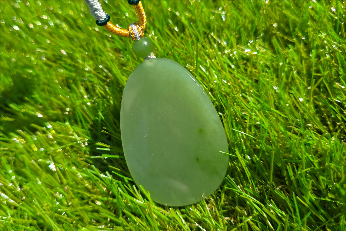 Certified Natural Green Nephrite Jade “Wushi Pai” Pendant, 天然碧玉46无事牌吊坠