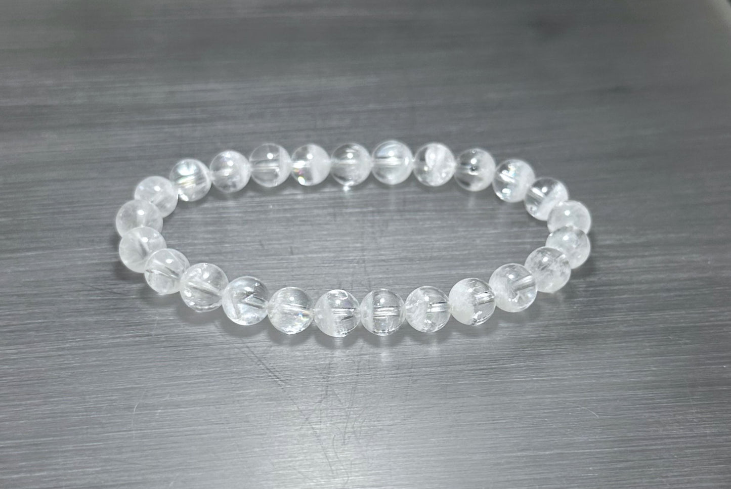 7.3mm+, Certified Natural White Phantom Quartz Beads Bracelet ,Treasure Bowl White Phantom Quartz Bracelet, 天然纯白无杂聚宝盆白幽灵手串