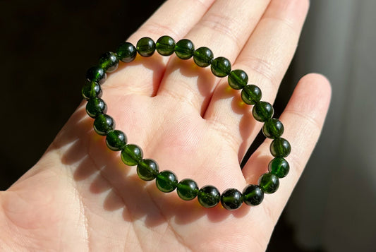 6.5mm+, Certified Natural High Clarity Chrome Diopside Beads Bracelet, Chrome Diopside Bracelet, 天然玻璃体透辉石手串