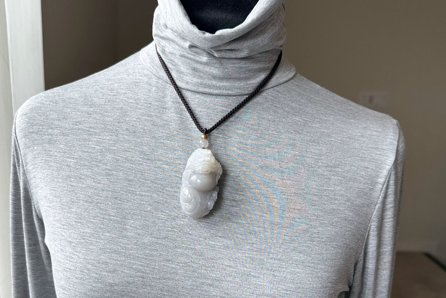Certified Natural Qinghai Smoky Gray and White Nephrite Jade Hand-Carved Zhong Kui Pendant,天然烟灰和田玉手工雕刻钟馗吊坠