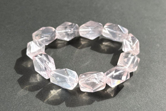 12x19mm, Natural Faceted Mozambique Rose Quartz Beads Bracelet, Soft Pink Rose Quartz Bracelet, 天然莫桑比克刻面粉水晶手串