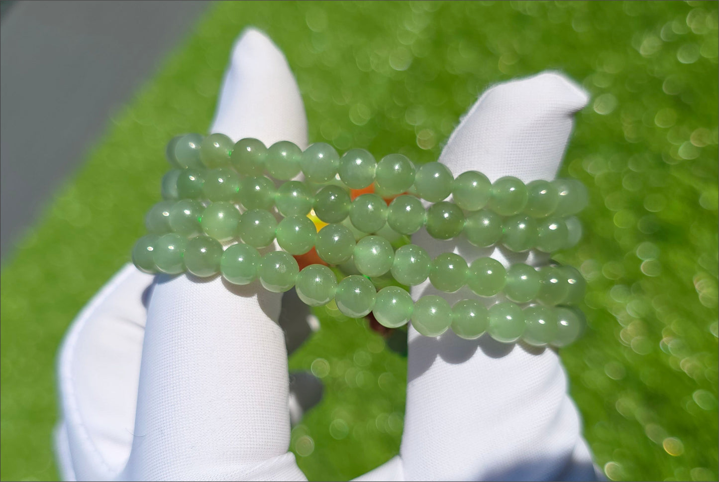 6mm, Certified Natural Green Nephrite Jade Bead Necklace, 天然碧玉项链