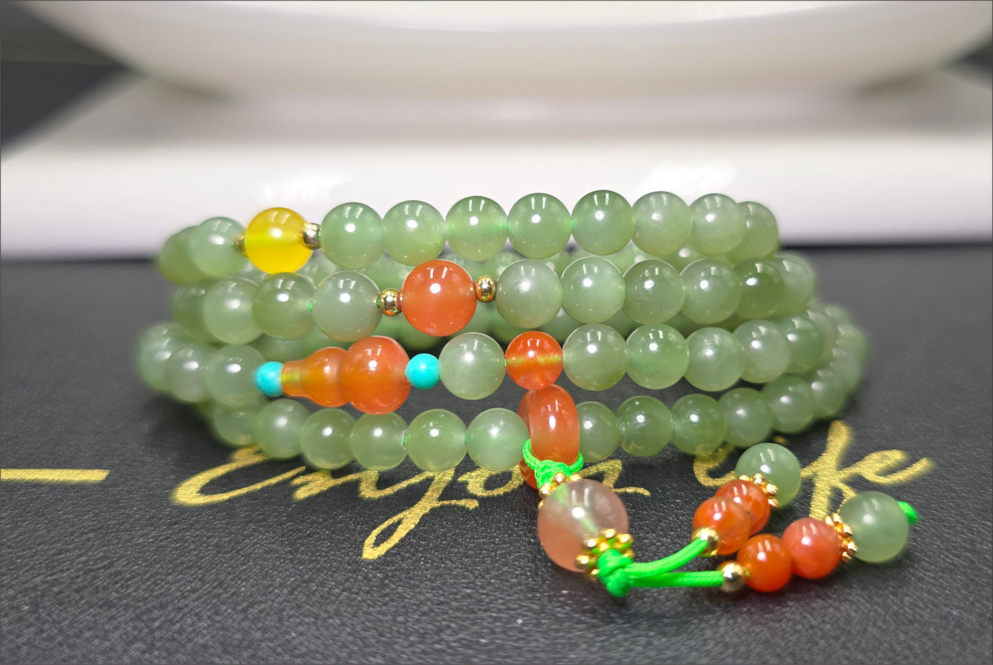 6mm, Certified Natural Green Nephrite Jade Bead Necklace, 天然碧玉项链