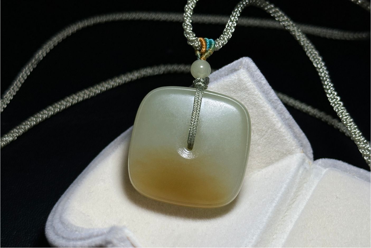 Certified Natural High-Quality Greenish-Yellow-with-Sugar Nephrite Jade Square Ping An Peace Buckle Pendant, 天然精品青黄玉带糖四方扣吊坠