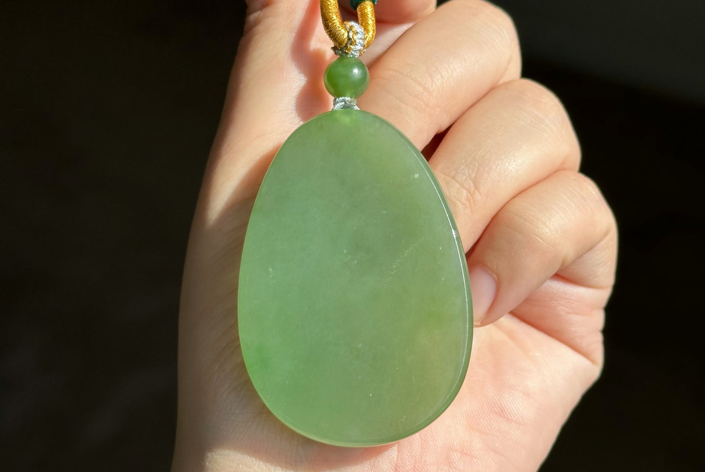 Certified Natural Green Nephrite Jade “Wushi Pai” Pendant, 天然碧玉46无事牌吊坠