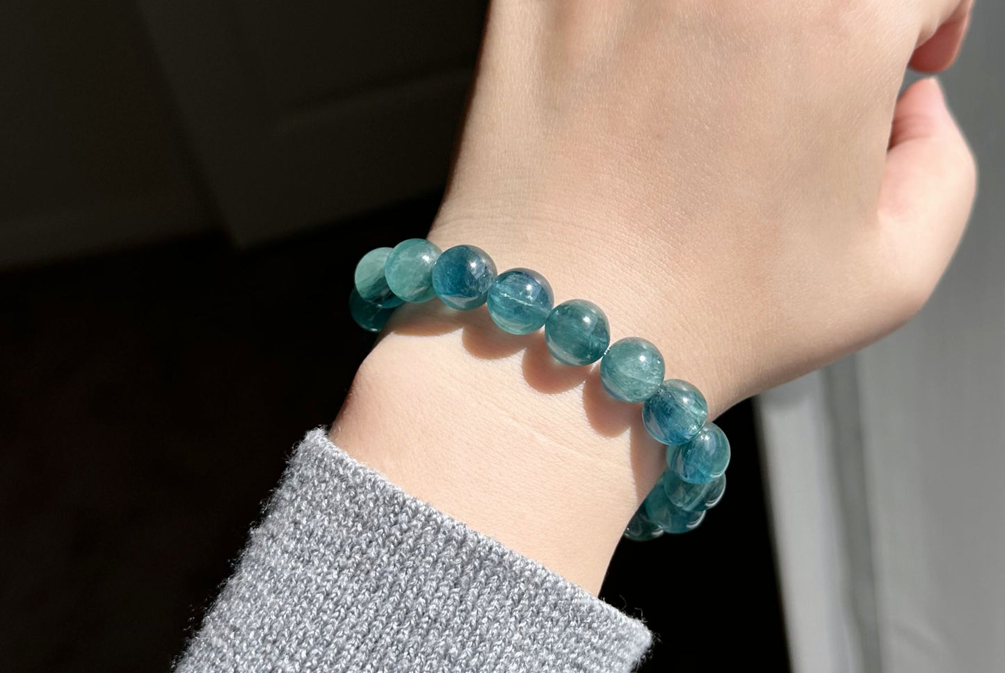 11mm+, Certified Undyed Icy Transparent Greenish Blue Kyanite Bracelet, Kyanite Bracelet, 稀有透体无烤无染绿蓝晶石