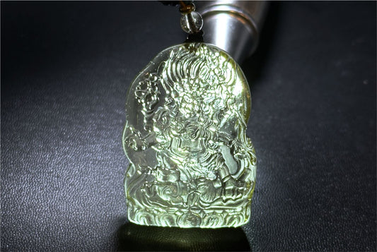 22.946 grams, Natural Top Grade High Clarity Authentic Libyan Desert Glass Tektite Carved Mahakala Pendant, 天然透体利比亚陨石雕刻大黑天吊坠