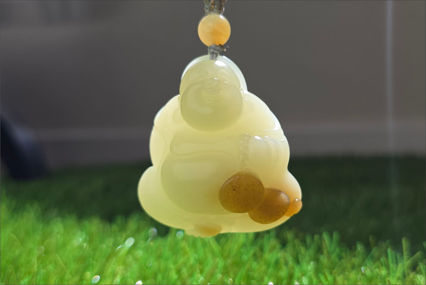 Certified Natural High-Quality Ruoqiang Yellow and Sugar Nephrite Jade Hand-Carved Maitreya Buddha Pendant, 天然若羌黄口带糖和田玉手工雕刻弥勒佛
