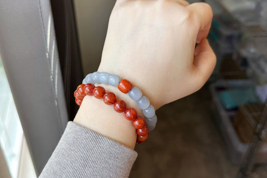 10mm, Certified Natural High Quality Smoky Purple Nephrite Jade and Nanhong Agate Beads Bracelet, 天然烟紫和田玉配南红手串