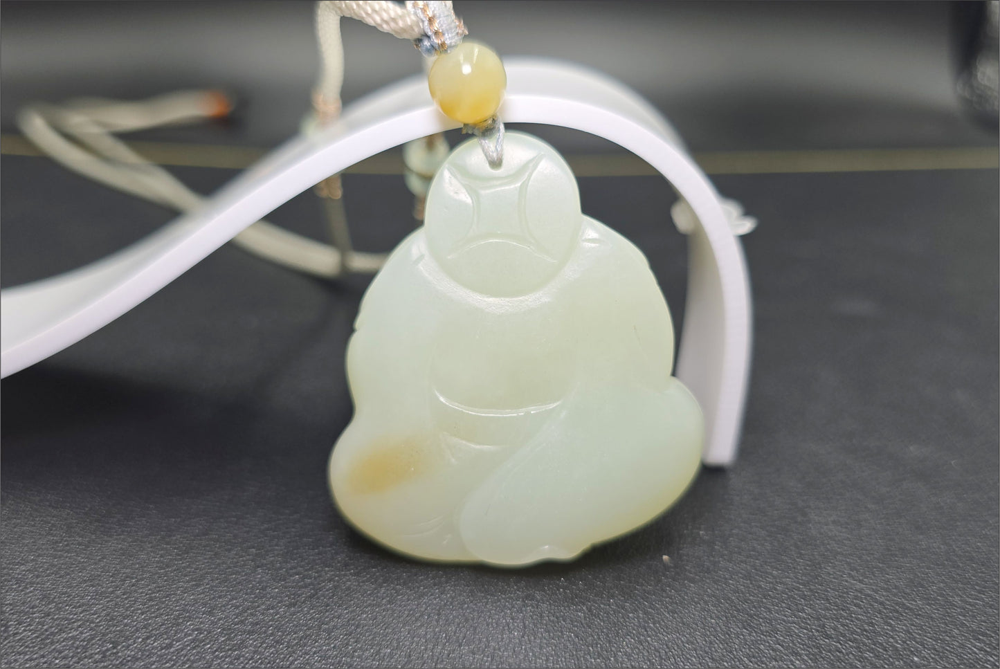 Certified Natural High-Quality Ruoqiang Yellow and Sugar Nephrite Jade Hand-Carved Maitreya Buddha Pendant, 天然若羌黄口带糖和田玉手工雕刻弥勒佛
