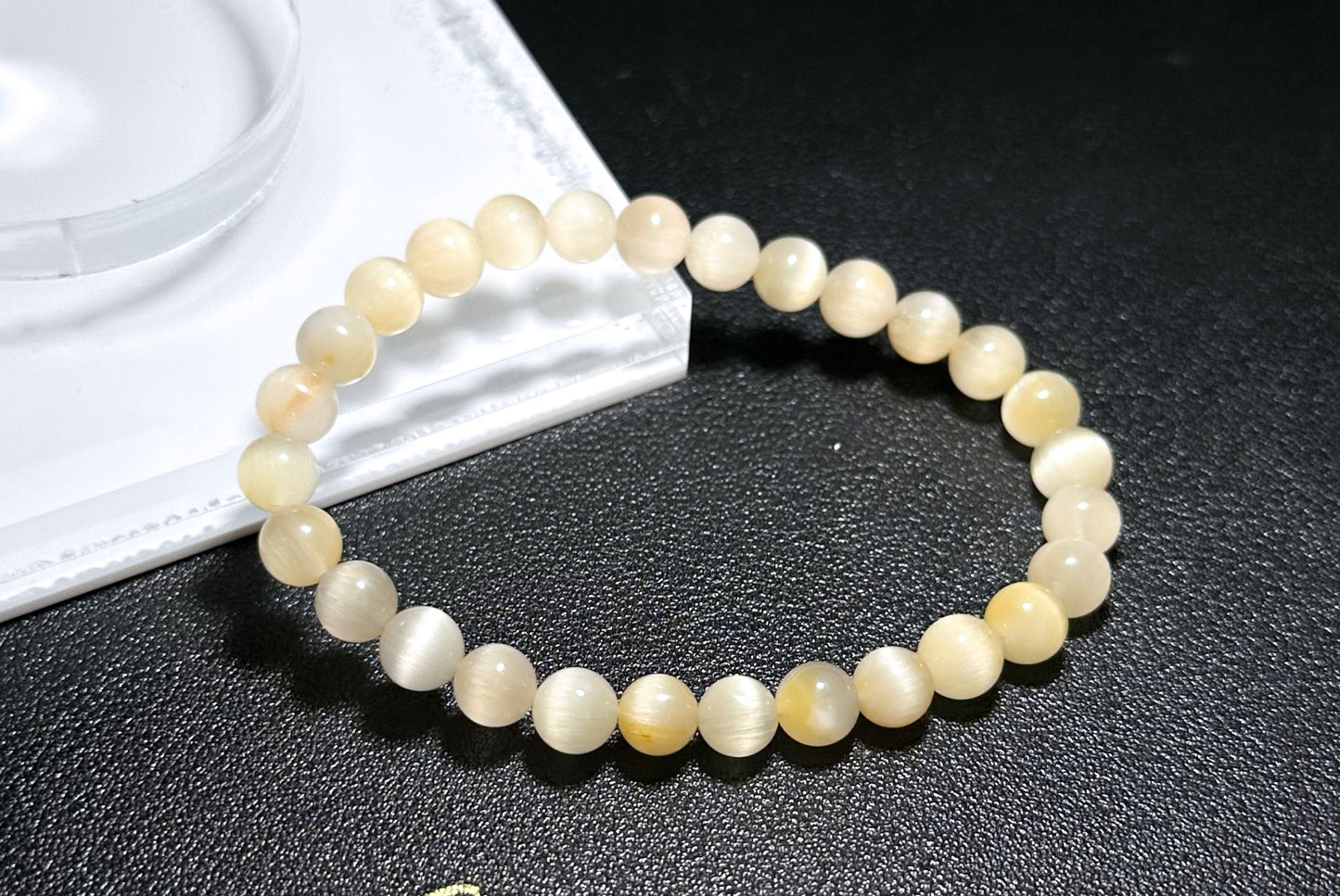 6.5mm+, Certified Top Grade Natural Cream White Rabbit Hair Quartz Bracelet, Cat Eye Rabbit Hair Rutile Quartz Bracelet, 天然收藏级猫眼灰白兔毛手串