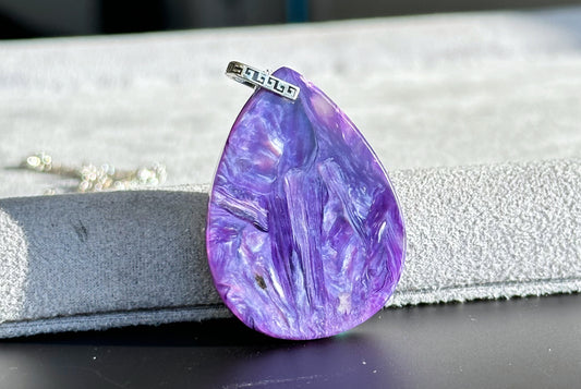 37x28, Certified Top Grade Natural Charoite Pendant, Purple Charoite with best looking swirls patterns, Charoite necklace, 天然顶级紫龙晶吊坠