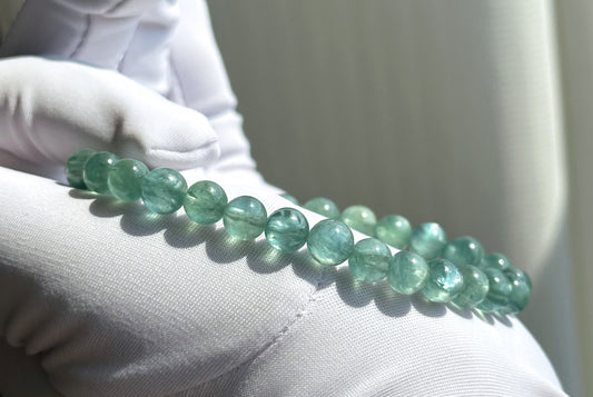 6.5mm, Certified Undyed Icy Transparent Greenish Blue Kyanite Bracelet, Kyanite Bracelet, 稀有透体无烤无染绿蓝晶石