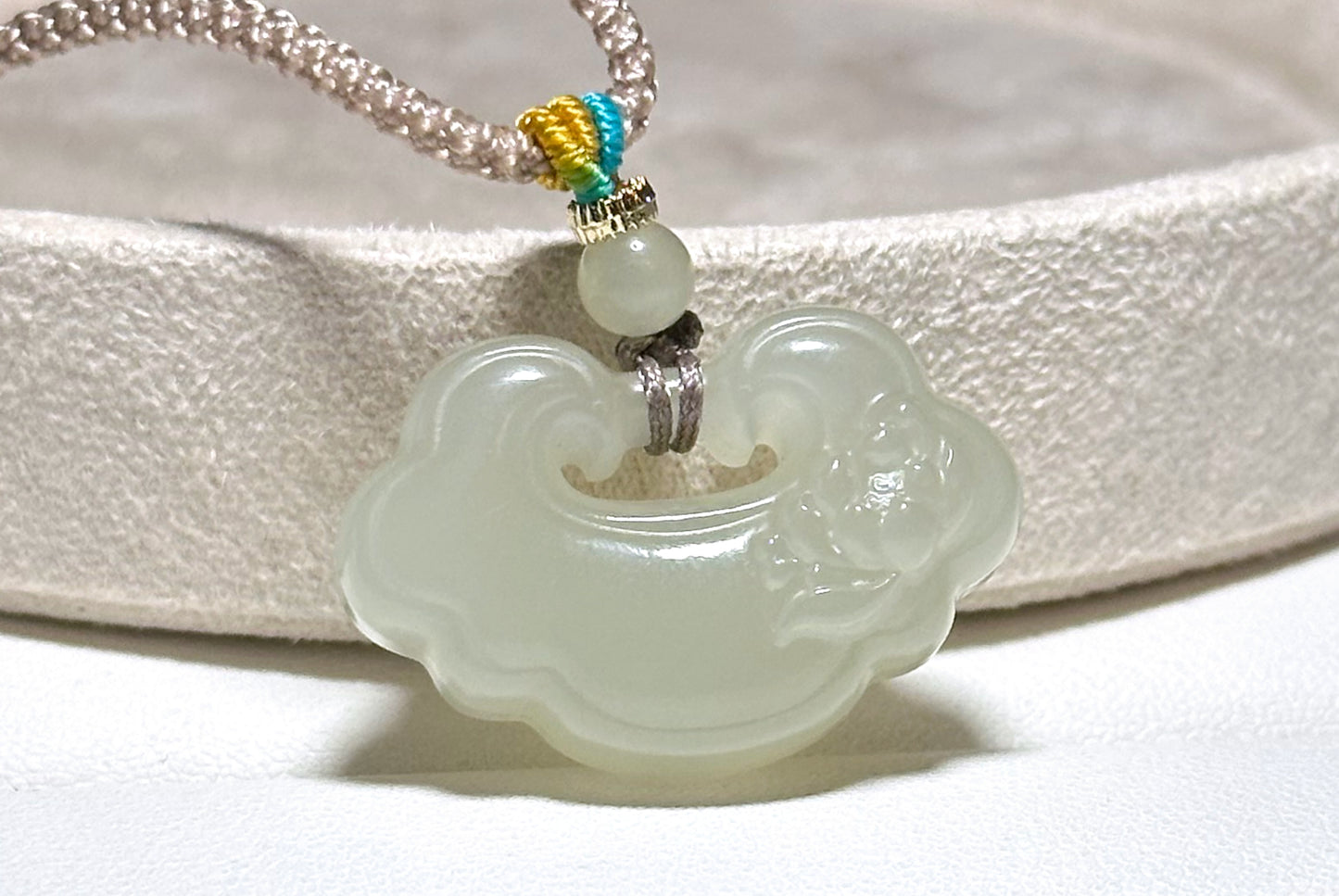 Certified Natural Qingshui Nephrite Jade Carved Lotus Peace Lock Pendant, Jade Lock Pendant, 天然和田玉冰晴水平安锁吊坠