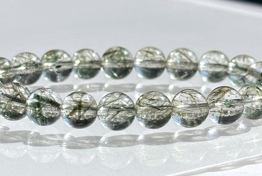 8mm+, Certified High Clarity Natural Green Tourmaline Rutilated Quartz Bracelet, Green Super Seven Bracelet, 天然绿碧玺发晶手串
