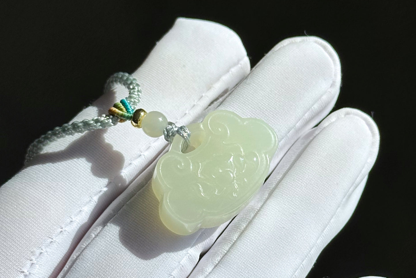 Certified Natural White Nephrite Jade Carved Lotus Peace Lock Pendant, White Jade Pendant, 天然和田白玉莲花锁吊坠