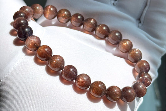 8mm+, Certified Natual Sunstone In Iolite Bracelet, "BLOODSHOT" IOLITE, Natural Cordierite Bracelet, 天然收藏级滴血堇青石金草莓堇青石手串