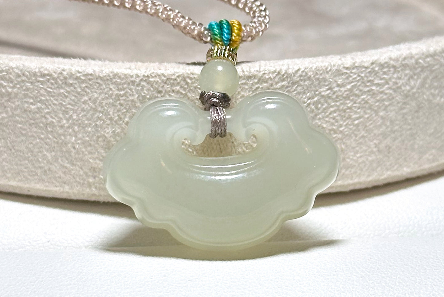 Certified Natural Qingshui Nephrite Jade Carved Lotus Peace Lock Pendant, Jade Lock Pendant, 天然和田玉冰晴水平安锁吊坠