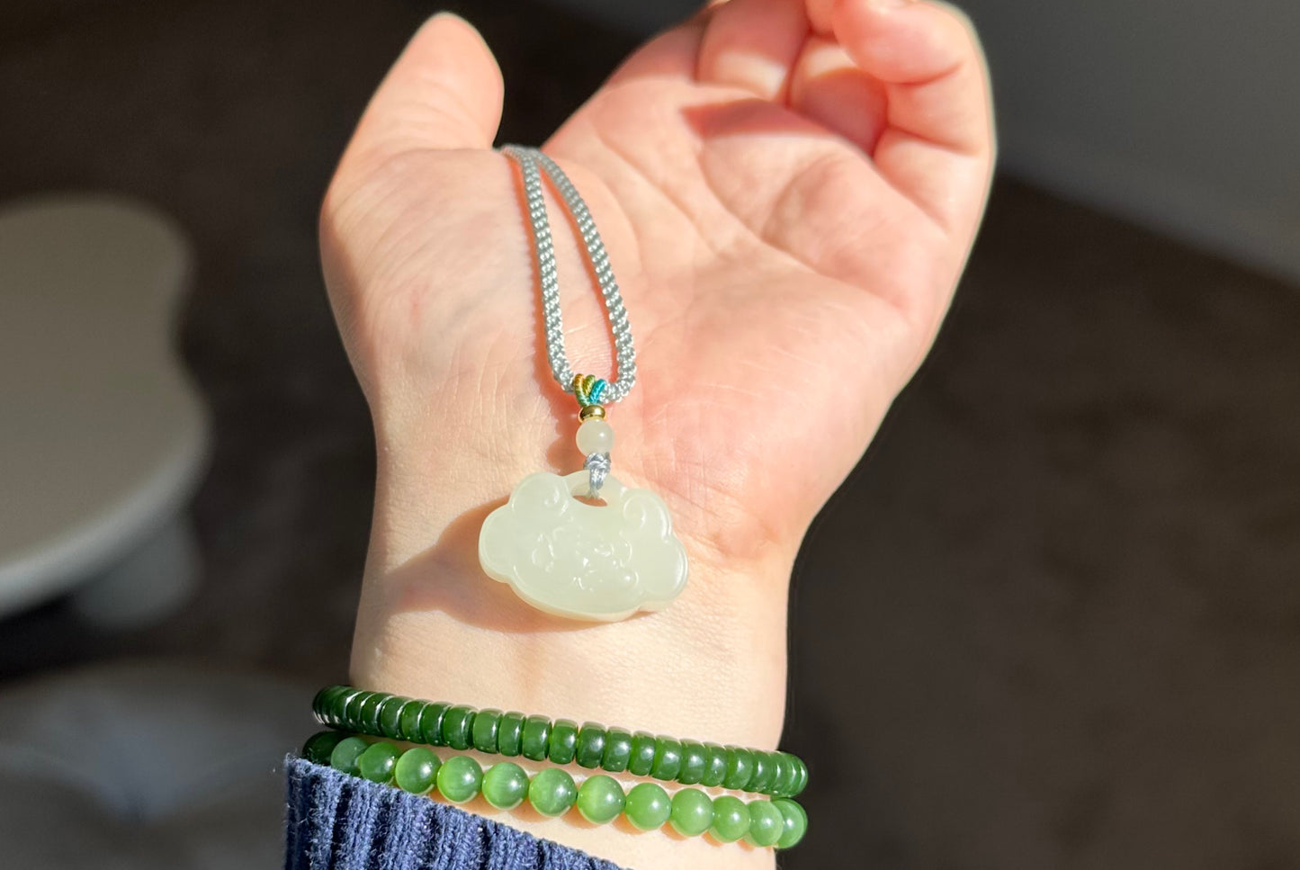 Certified Natural White Nephrite Jade Carved Lotus Peace Lock Pendant, White Jade Pendant, 天然和田白玉莲花锁吊坠