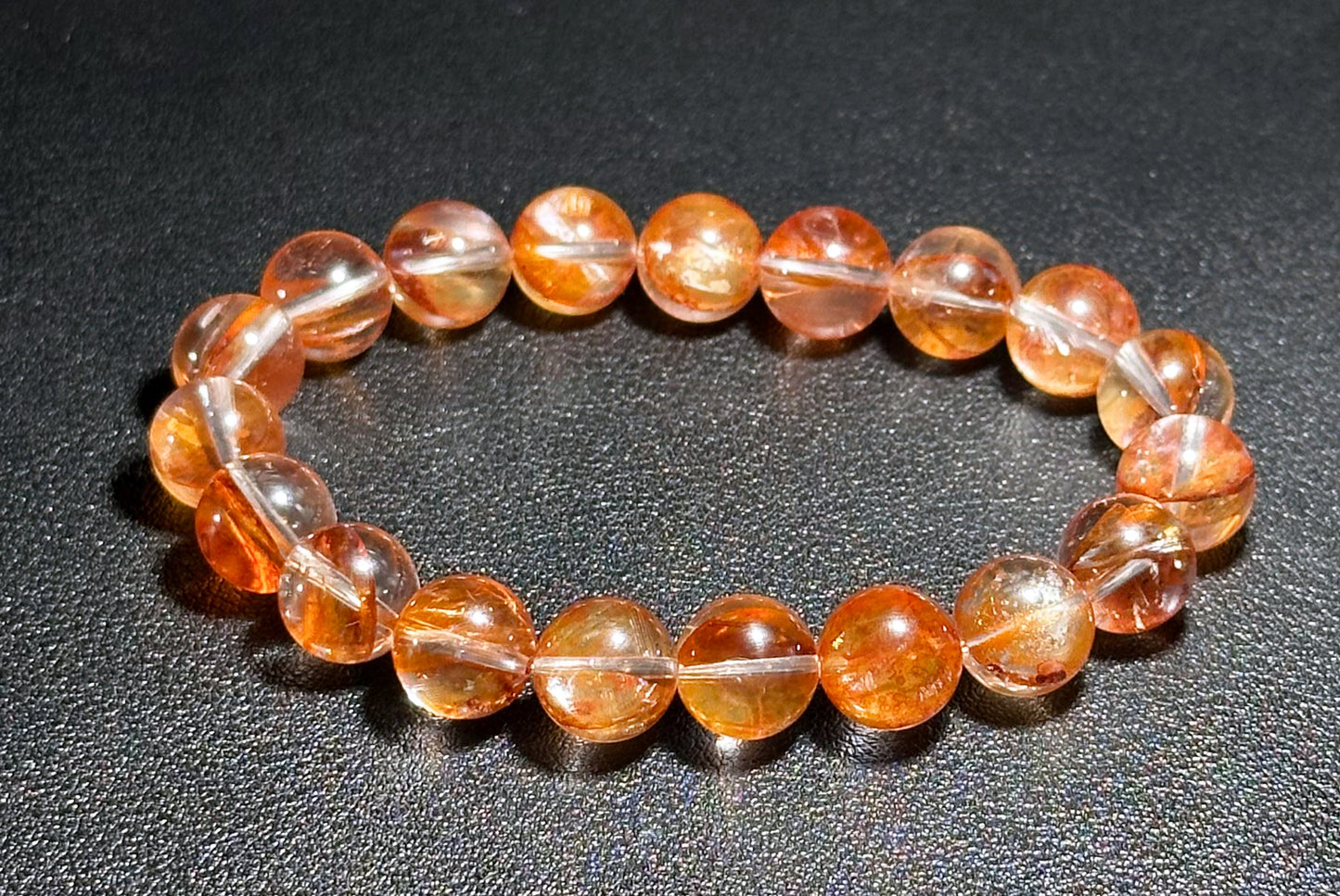10.3mm+, Certified Natural Top Grade Fanta Hematoid Quartz Bead Bracelet, Fire Quartz bracelet, 天然顶级大闪片芬达橙胶花水晶手串