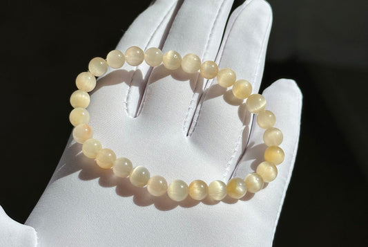 6.5mm+, Certified Top Grade Natural Cream White Rabbit Hair Quartz Bracelet, Cat Eye Rabbit Hair Rutile Quartz Bracelet, 天然收藏级猫眼灰白兔毛手串
