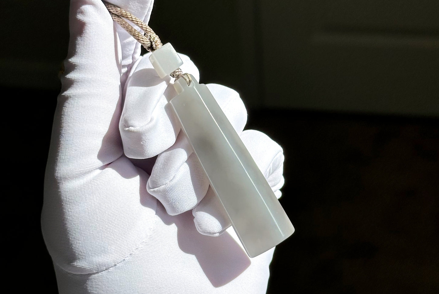 Certified Natural Smoky Gray Nephrite Jade Carved Triangle-Bar Pendant, 天然烟灰和田玉吊坠