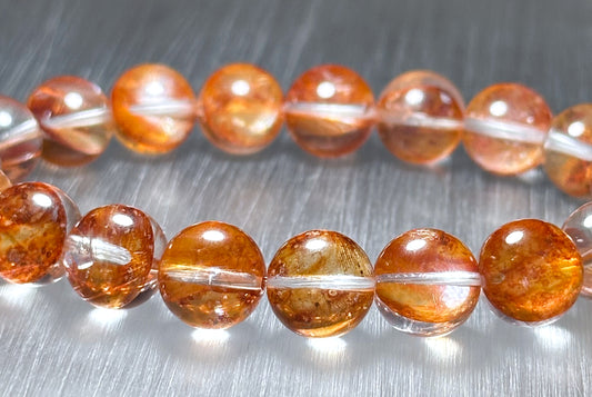 10.3mm+, Certified Natural Top Grade Fanta Hematoid Quartz Bead Bracelet, Fire Quartz bracelet, 天然顶级大闪片芬达橙胶花水晶手串