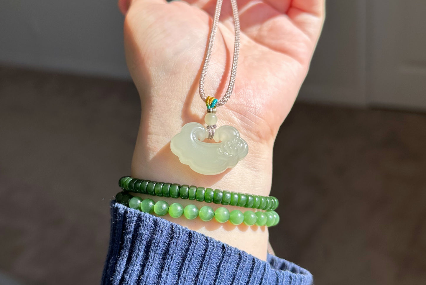 Certified Natural Qingshui Nephrite Jade Carved Lotus Peace Lock Pendant, Jade Lock Pendant, 天然和田玉冰晴水平安锁吊坠