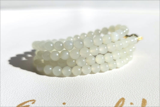 6mm, Certified Natural White Nephrite Jade Bead Necklace, 天然和田白玉项链