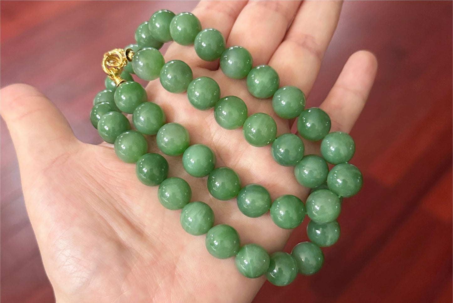 12mm, Certified Natural Powder Green Nephrite Jade Bead Necklace, 天然俄料7号矿色标粉绿项链